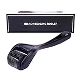 Ecomio Derma Roller für Gesichts Pflege und Bartwachstum Durch Hochwertige 0,5mm Mikro-Titan Nadeln Bartroller in schlichtem schw