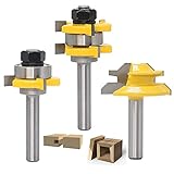 45 Grad Lock Mitre Router Bit, Holzfräser, Nutfräser + 8 mm Schaft Zungenschaft und Nutfräse Set 3 Zähne in T-Form Cutter aus Holz für Holzarb