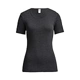 Conta Thermo Kurzarm Shirt, T-Shirt mit natürlicher Baumwolle, wärmende Unterwäsche für Damen, Rundhalsausschnitt, Damenbekleidung, Schwarz Geringelt, Größe: 38/S