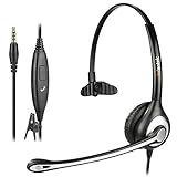 PC Headset Handy mit Mikrofon & Lautstärkeregler, PC Kopfhörer 3,5mm Klinke für iPhone Laptop Tablet Homeoffice Skype Business Call Center Webinar Videokonferenzen, Klar Chat, Super L