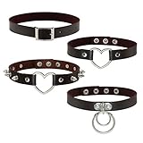 Manfnee Damen Punk Goth Choker Kragen Halskette PU Leder Spike Nieten Herz O-Ring Choker S