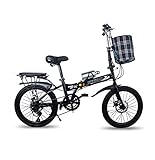 20-Zoll-Faltrad ultraleichtes tragbares Fahrrad mit Variabler Geschwindigkeit Scheibenbremse Stoßdämpfung Jugendliche männliche und weibliche Studenten Fahrrad (Color:Black,Size:Air Transport)