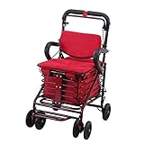 Wanderer für Senioren Shopping Trolley Carbon Steel Cart, Premium-Klappwagen mit Swivel-Rad- und Flanell-Taschen-Dienstprogramm Altwagen-Vierrad-Walker älterer Kinderwagen Rollator Walker,