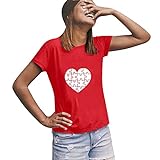 Frauen Kurzarm O-Ausschnitt Love Print Casual Tops Bluse T-Shirt T-Shirts für Damen Bluse Kurzarm Hemden C