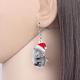 YUANYIRAN Weihnachten Ohrhaken Ohrringe - Acryl Weihnachten süße graue Katze Kätzchen Stud, Xmas Tropfen baumeln Haustiere Frauen Mädchen Teen Kind Festival Geburtstag Charms Geschenk