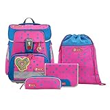Step by Step Schulranzen-Set Space NEON „Freaky Heartbeat“ 5-teilig, blau-pink, neonfarben, ergonomischer Tornister mit Reflektoren, höhenverstellbar mit Hüftgurt, ab der 1. Klasse, 20L
