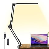 GUUKIN LED Schreibtischlampe mit Klemmbar, Dimmbar USB Architektenlampe Tischlampe mit Schwenkarm, 3 Farbtemperaturen 10 Helligkeiten Bürotischlampe für Büro Lesen S