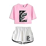Frühling Und Sommer Exquisite Sexy Sports Pink T-Shirt Shorts Set, Unisex Tokyo Ghoul Anime Cosplay T-Shirt Casual Shorts S