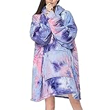 laamei Sherpa Hoodie Oversized Hoodie Kapuzenpullover Sweatshirt Übergroße Hoodie Decke TV-Decke Warm Winter Weich Riesig Damen Männer Mädchen Kuscheldecke mit Kapuze(Tie Dye-Llia，Einheitsgröße)