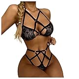Erotische Unterwäsche - Dasongff Damen Sexy Verführerisches Dessous Set Reizwäsche 2-teiliges Spitzen BH und Tanga für Babydoll Ungefüttert Bralette Nachtwäsche Erotik Reizw