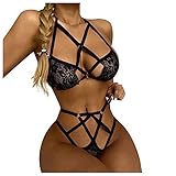 Erotische Unterwäsche - Dasongff Damen Sexy Verführerisches Dessous Set Reizwäsche 2-teiliges Spitzen BH und Tanga für Babydoll Ungefüttert Bralette Nachtwäsche Erotik Reizw