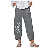 Damen-Bermuda, Girlfriend Hose, Skinny-Hose, Damen-Jogginghose, Mom-Fit-Hose, breite Hose mit Leinen und Baumwolle, lässig, für Damen, (#004) Grau, L