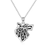 Wolf Anhänger Kette, 925 Sterling Silber Keltische Halskette Wikinger Schmuck Herren D