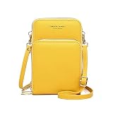 Duories Damen Hohe Kapazität Crossbody Schultertasche Festes PU Leder Handy Umhängetasche Multifunktional Geldbörse Brieftasche Handytasche,Geldbeutel mit Verstellbarem Schultergurt(Gelb)