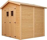 TIMBELA Holz Gartenschuppen - Abstellkammer mit Fenstern - H228x222x233 cm/4,2 m² Naturholz-Shiplap-Schuppen - Gartenwerkstatt - Fahrrad- Geräteschuppen M351