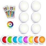 LED RGB Schrankbeleuchtung Spot Batterie 6er Spots Lampe Batteriebetrieben Vitrinenbeleuchtung LED Licht mit 2 Fernbedienung Schrankleuchte Dimmbar Unterbauleuchte Küche Farbwechsel N