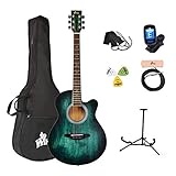 Winzz Akustikgitarre Blau-grün, Westerngitarre 40 Zoll, Gitarre Anfänger Set mit Gitarre Tonabnehmer, Gitarrenständer, Gitarren Plektrum, Gitarrengurt, Gitarrenstimmgerät, G