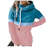 Eaylis Damen farblich passende Pullover Hoodies Sweatshirt Pullover Rollkragen Tops, Freizeit Langarmshirt Pullover Teddy-Fleece Plüsch Kapuzenpullover Pulli Streetwear Langarm Sweatshirt H