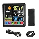 YWNYT Touchscreen Wetterstation, Drahtlose Innen Außen Thermometer Hygrometer mit Farb-LCD-Bildschirm, 10 Hauptfunktionen, Unterstützung Wettertrend-Vorhersag