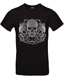 Smilo & Bron Herren T-Shirt mit Motiv Three Skulls Bedruckt Schwarz Black L