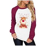 Sweatshirt Damen Weihnachtspullover Weihnachts Drucken Pullover Weihnachtsmann Langarm Rundhals Christmas Sweatshirts Oversized Lässig Langarmshirt Tops Winterpullover Radfahren Winddicht Sp