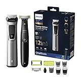 Philips Multigroom Serie 9000, 12-in-1, Gesicht, Haar und Körper, selbstschärfende Metallklingen, bis zu 120 min Laufzeit, 12 Werkzeuge, MG9710/93