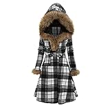 KXZD Damen Wollmantel Herbst und Winter Kapuzenmantel Wolljacke Vintage Wintermantel elegant Winterjacke mit Kapuze Warm übergangsmantel Damen Winter Warmer Mantel Lange Kapuze Outw