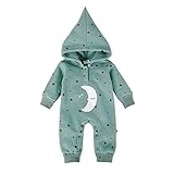 Bebone Baby Mädchen Stern Mond Kapuze Cartoon Vlies Strampler (Grün, 0-3 Monate)