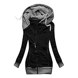 WWricotta Pullover Damen - Retro Elegant Herbstmotiv Kiedh5 Lange Weiche Strickjacke Hoody Damen - Schwarz Elegant Sportlich Tunika Elastisch üBergangsmantel Damen Herb