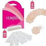 HILINGBORA Fashion Beauty Tape (60 Stück) Doppelseitig für Mode und Körper ＆ Klebende BH-Blütenblatt-Tops (5 Paar blütenförmige Brustwarzenbezüge)