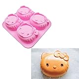 ANLIN Silikonform Hello Kitty 4 Löcher mit zwei Arten von Ausdruck, Pudding, Schokolade, Kuchen, Gelee-F