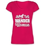 Sport Wandern Football & Co. - Wander Woman - weiß - M - Fuchsia - türkis Tshirt Damen - XO1525 - Damen T-Shirt mit V