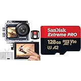 Exprotrek Action Cam 4K Unterwasserkamera & SanDisk Extreme Pro 128GB microSDXC Memory Card + SD Adapter with A2 App Performance + Rescue Pro Deluxe 170MB/s Class 10, UHS-I, U3, V30