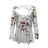 Hirolan Damen Langarm Elegantes Blumendruck Top Bluse Oberteile FüR Damen LäSsiger Pullover Mit Blumendruck Sommer Herbst Langarm O-Ausschnitt Lose Tunika Bluse 2022