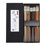 LINGYE EssstäBchen Holz 5 Paare Wiederverwendbare NatüRliche EssstäBchen Waschbar FüR GeschirrspüLer 23Cm Bambus EssstäBchen Chinesische Geschirr Set Mit LuxuriöSe Schwarz Handg