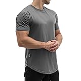 Sixlab Round Tech Herren Oversize T-Shirt Muscle Basic Gym Fitness Shirt (Dunkelgrau, S)