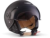 MOTO Helmets® H44 „Matt Black“ · Jet-Helm · Motorrad-Helm Roller-Helm Scooter-Helm Bobber Mofa-Helm Chopper Retro Cruiser Vintage Pilot Biker Helmet · ECE Visier Schnellverschluss Tasche S (55-56cm)