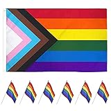 WELLXUNK Rainbow Flag,7 Stück Gay Parade Flaggen,Homosexuell Flaggen,Gay Pride Banner Flags,Regenbogen Flagge,LGBT Regenbogen Gay Flagge,Gay Pride-Flagge,für Gay Pride Feiern 90 * 150
