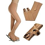 Eis Eiskunstlauf Strumpfhose Frauen über der Stiefelabdeckung Skating Leggings Strümpfe Khaki mit Doppelclip unter dem Stiefel für Damen Frauen Mädchen Weiche, atmungsaktive, nahtlose E