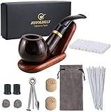 Joyoldelf Holz Tabak Pfeifen Set - gebogen Ebenholz Pfeife gebogen mit Rohrständer Halter und Rauchen Zubehör & mit Geschenkbox