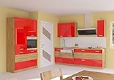 Küche Eiche Artisan Rot 230 + 120 Küchenzeile Hochglanz Küchenblock Einbaukü