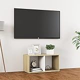 Fernsehschrank TV-Lowboard mit 2 offenen Fächern, Sideboard Wohnzimmer Aufbewahrungsschränke für CD, DVD, Receiver, Hi-Fi, Modern, 72x35x36,5cm, Weiß und Sonoma-E