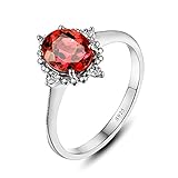 KnSam Damen Ring, Ring Damen 925 Silber trauringe Hochzeit 925 Silber Vintage Ring mit Kostenlos Gravur für Damen Frau mit Rot Zirkonia Silber B