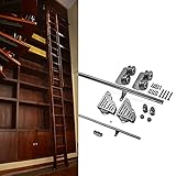 DTDMY Schiebetürbeschlag Set Sliding Barn Door Hardware Schiebe stecken Tür Hardware Rundrohr Gleitbibliothek Hardware Rolling Hardware-Kit (Keine Leiter), 1M Schiene + Verlängerung Zubehö