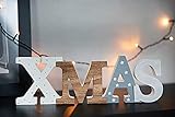 HEITMANN DECO Schriftzug Xmas aus Holz - weiß/grau/braun - mit Punkten und Sternen - Aufsteller - Weihnachtsdek