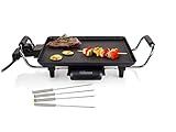 Tischgrill Teppanyaki mit 4 Teppan Yaki Gabeln, Elektro Grill mit herausnehmbarem Fettauffangbehälter, 800 Watt, antihaftbeschichtete Grillp