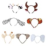 Minkissy Zootiere Ohren Stirnband Dschungel Safari Tiere Haarbänder Elefant Giraffe Tiger Kuh Leopard Halloween Thema Party Cosplay Haarreifen 8 Stück für Kinder Geburtstag Hallow