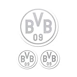 Borussia Dortmund BVB Aufkleber in Silber 3 Stück, Folie, 9 x 9 x 1 cm, 3-E