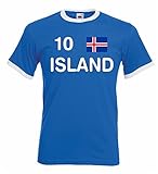 World-of-Shirt Herren Retro T-Shirt Island EM 2016 Trikot Nr.10|blau-S