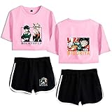 Flyself Unisex Anime T-Shirts und Hosen Kurzarm T-Shirt & Kurze Hose 2 Stücke Set für Herren und D